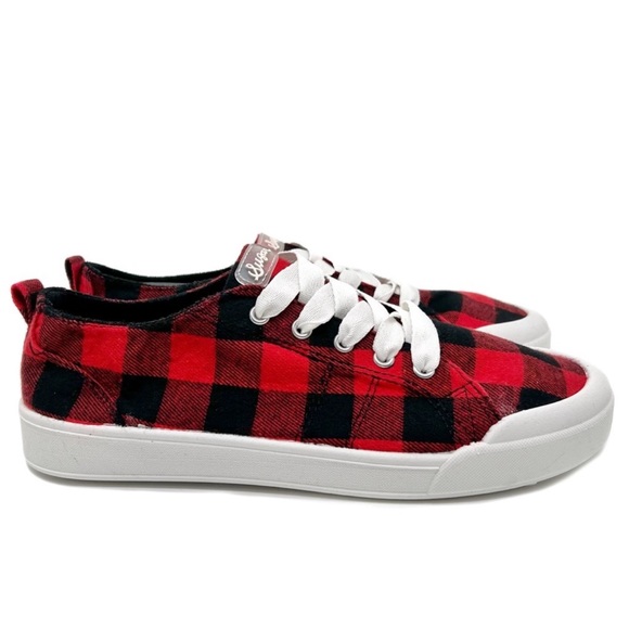 Sugar Shoes - Sugar Festival Canvas Sneaker Buffalo Plaid Red and Black Size 7.5